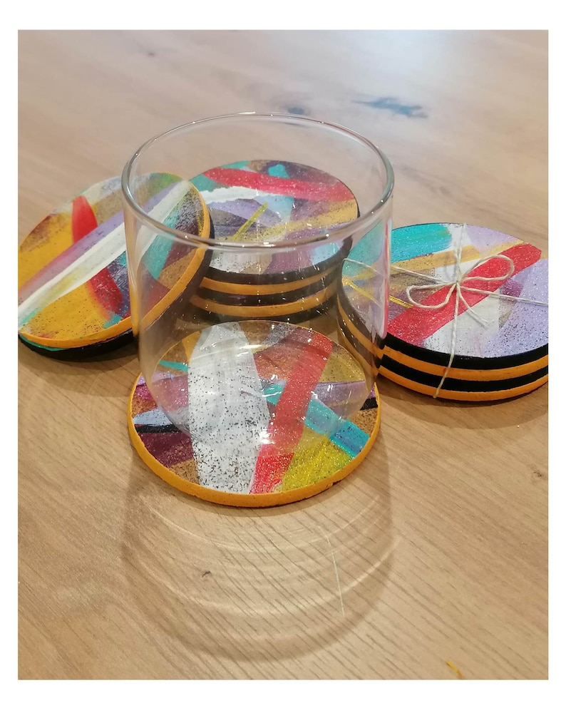 Set of 4 cork coasters, hand painted Rainbow image 4