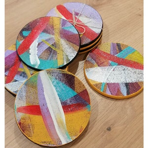 Set of 4 cork coasters, hand painted Rainbow image 7