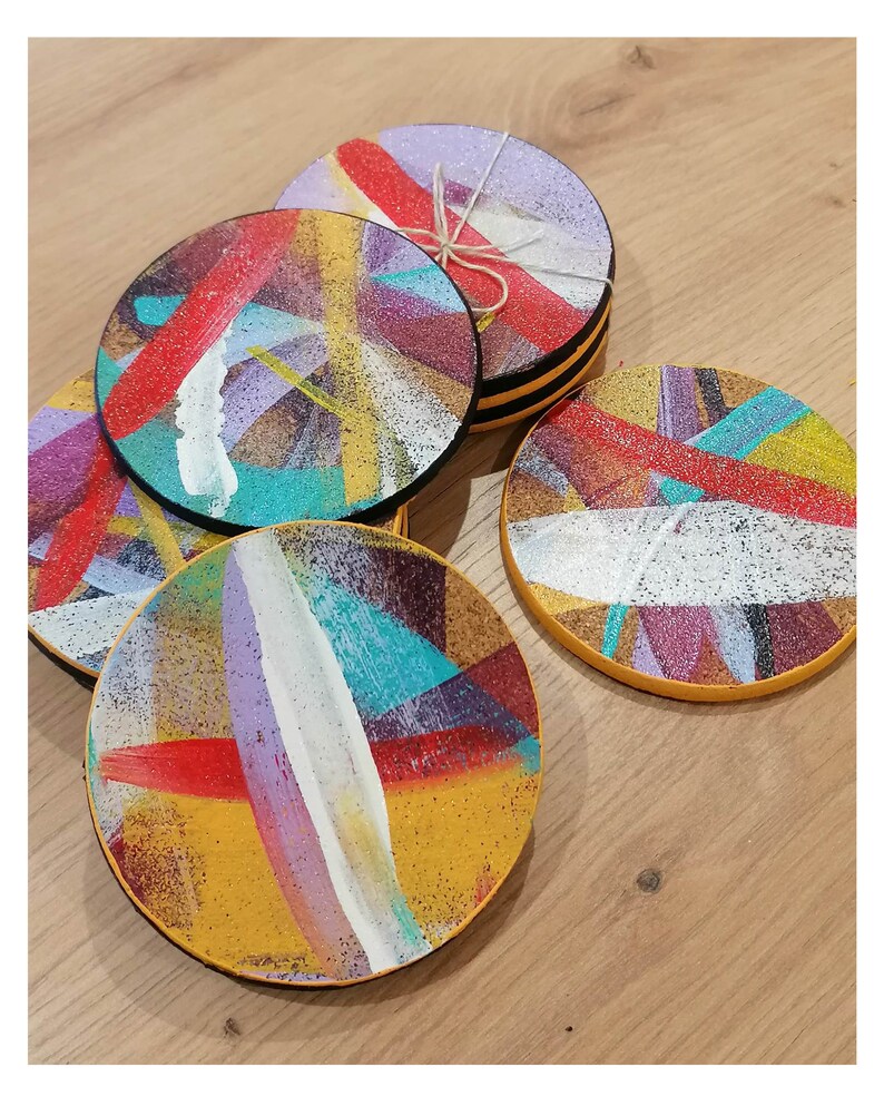 Set of 4 cork coasters, hand painted Rainbow image 7