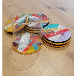 Set of 4 cork coasters, hand painted Rainbow image 6