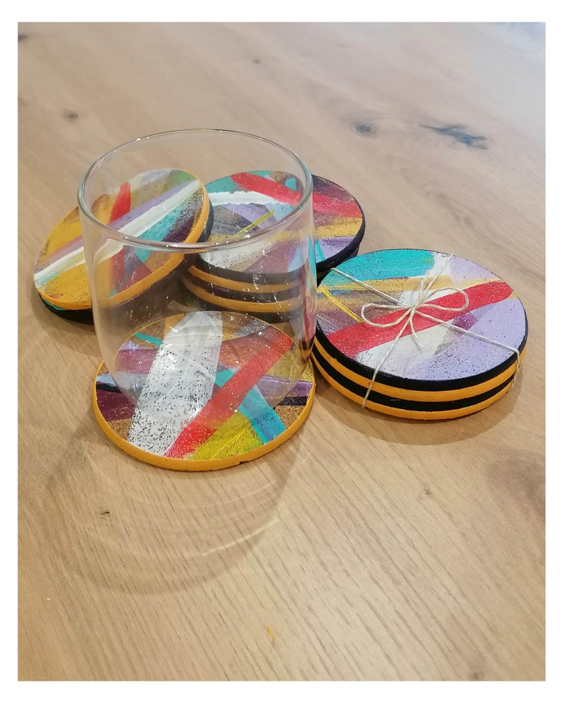 Set of 4 cork coasters, hand painted Rainbow image 6