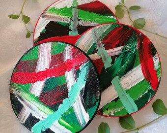 Set of 4 hand-painted cork coasters "in the colors of Italy"