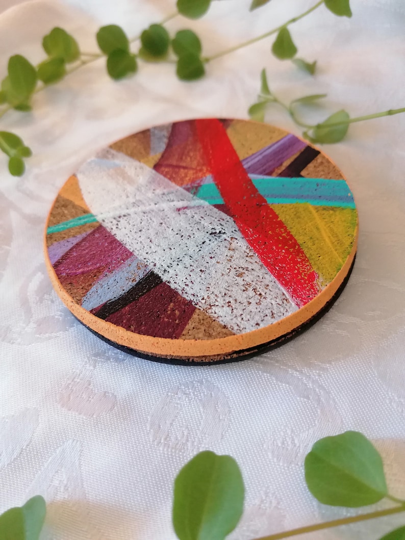 Set of 4 cork coasters, hand painted Rainbow image 3