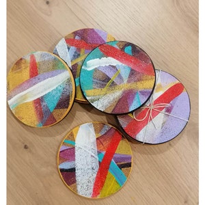 Set of 4 cork coasters, hand painted Rainbow image 5