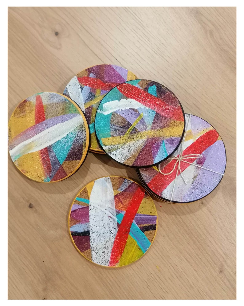 Set of 4 cork coasters, hand painted Rainbow image 5