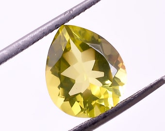 Natural Lemon Quartz Pear Gemstone, Faceted Yellow Crystal For Jewelry Making (12X10X6 mm)