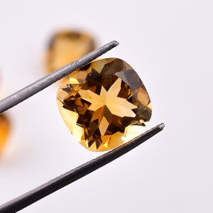 Natural Citrine Quartz Cushion Faceted Cut, Citrine Gold Loose Gemstone For Jewelry Making, Yellow Citrine Crystal Calibrated Size 12X12mm