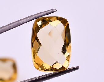 Natural Citrine Cushion Gemstone, Rose Cut Faceted Loose Stone (14x10mm)