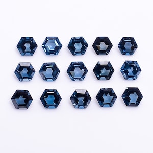 Naturlig London blå topas hexagonslipad ädelsten, lös sten för smyckestillverkning (4x4--8 x 8 mm)