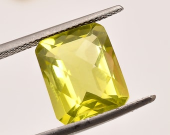 Natural Lemon Quartz Octagon Gemstone, Checkerboard Cut, Jewelry Making (12x10mm)
