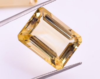 Natuurlijk citrienkwarts, achthoekig gefacetteerd smaragd, losse edelsteen (16 x 12 x 8 mm)