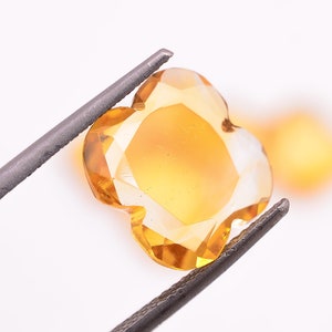 Natural Citrine Quartz Cushion Shape Carved Cut, Citrine Loose Gemstone For Jewelry Making, Yellow Citrine Crystal, Calibrated Size 12X12 mm