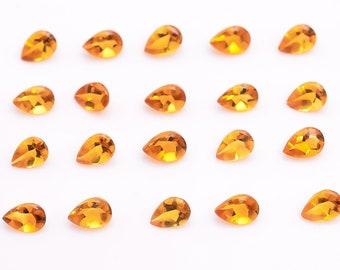 天然シトリン（ペアシェイプ）、ブリリアントカットのルースストーン（6×4mm）