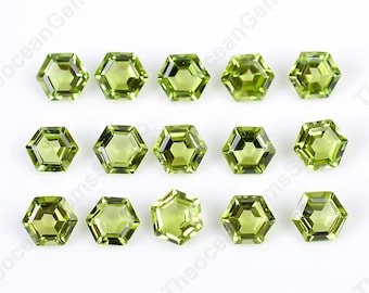 Natuurlijke losse peridotedelsteen: zeshoek briljant geslepen, oorsprong Arizona