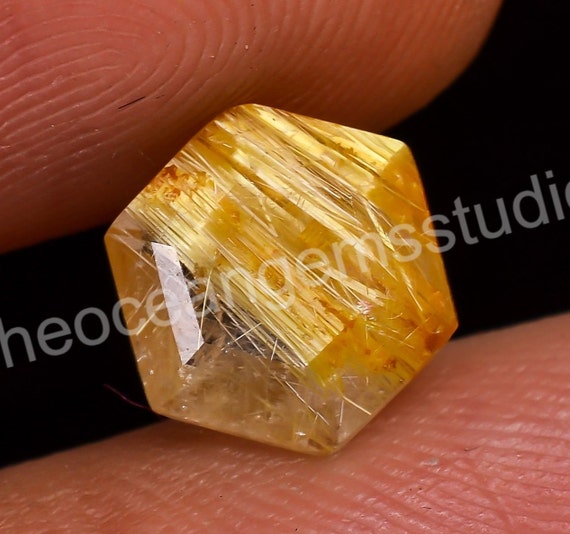 Natural Golden Rutile Quartz hexagon Shape, Rutile Loose Gemstone For Jewelry Making, Rutilated Hexagon Brilliant Gems Calibrated Size 8X8mm