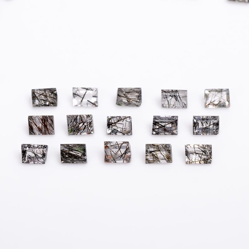 Natural Black Rutile Quartz Baguette Gemstone, Faceted Loose Stone (4x3 mm) image 15