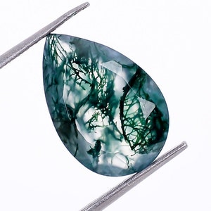 Piedra preciosa de ágata musgosa natural tallada en forma de pera, piedra suelta facetada para la fabricación de joyas (12 x 8 mm)