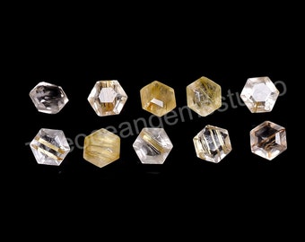 Natural Golden Rutile Quartz Hexagon Shape, Loose Gemstone For Jewelry Making,AAA Rutilated Hexagon Faceted Cut Calibrated Size 5X5--10X10mm