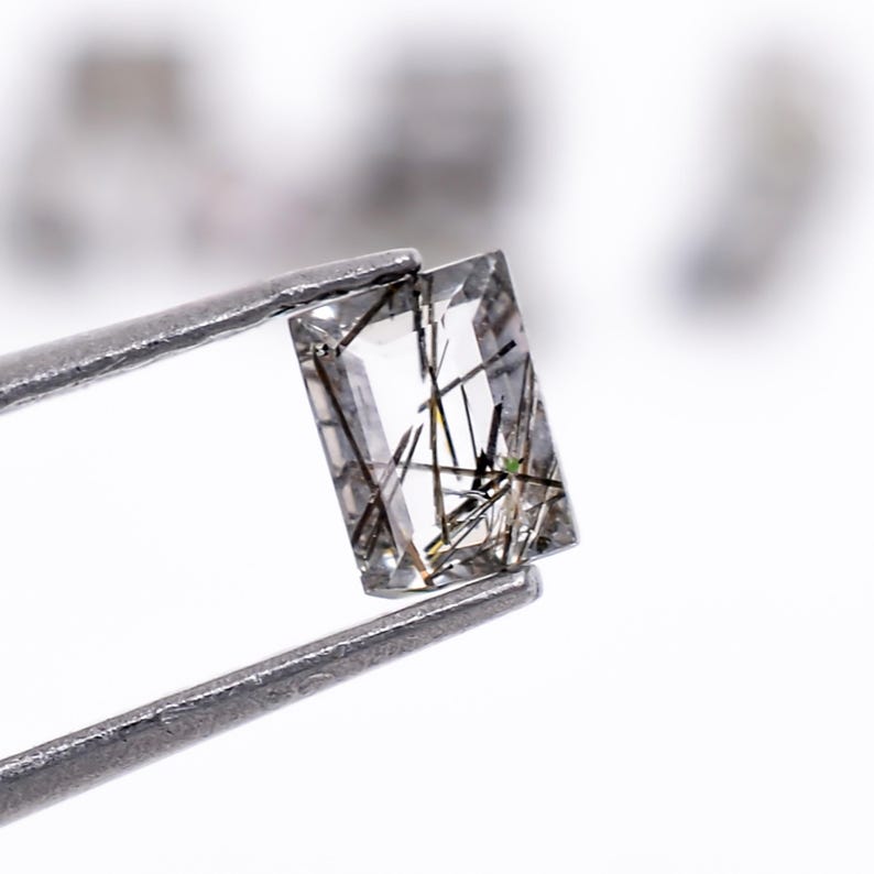 Natural Black Rutile Quartz Baguette Gemstone, Faceted Loose Stone (4x3 mm) image 14