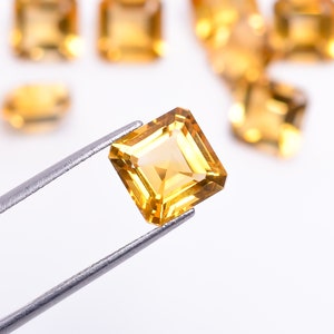 Natural Citrine Gold Asscher Octagon Faceted Cut, Citrine Quartz Loose Gemstone For Jewelry Making, Yellow Crystal Calibrated Size 6X6 mm