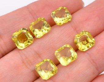 Natural Lemon Quartz Asscher Octagon Gemstone, Calibrated Loose Stone for Jewelry Making (6-12mm)