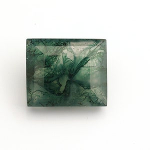 Rectangle Moss Agate Gemstone: Faceted Green Stone, 12x10mm