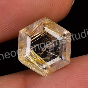 天然ゴールデンルチルクォーツ六角形宝石、ジュエリー製作用、8 x 8 mmにカット済み