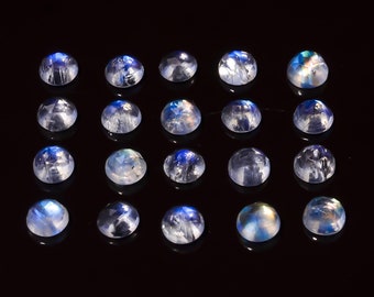 Natuurlijke ronde cabochon regenboogmaansteen, losse blauwe edelsteen (5 x 5 mm)