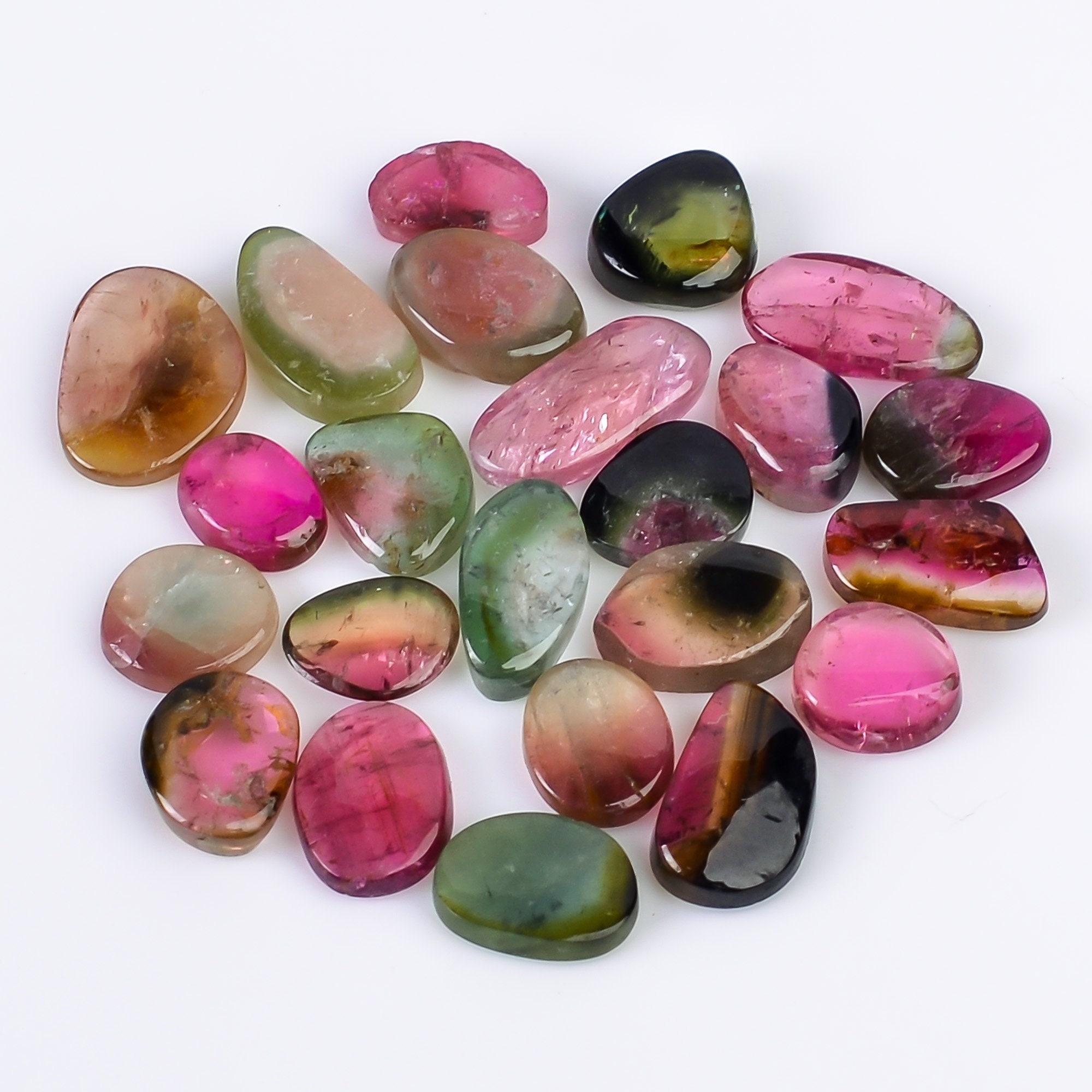 マルチカラートルマリンカボション、ファンシースライスジェムストーン