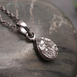 Oxidized Sterling Silver Pyrite Pear Pendant Necklace