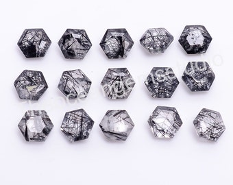 Natural Black Rutile Hexagon Shape, Loose Gemstone For Jewelry Making, Tourmalinated Quartz Hexagon Cut Calibrated Size 5X5--10X10 mm