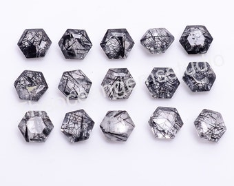Natural Black Rutile Hexagon Shape, Rutile Loose Gemstone For Jewelry Making, Tourmalinated Quartz Hexagon Cut Calibrated Size 5X5--10X10mm