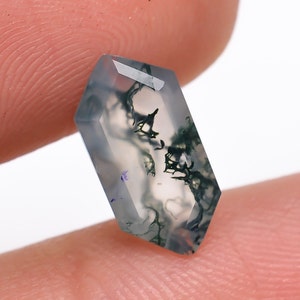 Natürliche Moosachat Längliche Sechseckform, 3 geschnittene Moos-Hexagon-lose Edelstein-Schmuckherstellung, grüner Kristall kalibrierte Größe 12 x 6 mm