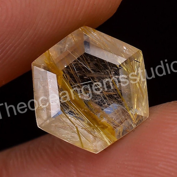 ゴールデンルチルクォーツ、ヘキサゴンカット宝石、目盛り付き10 x 10