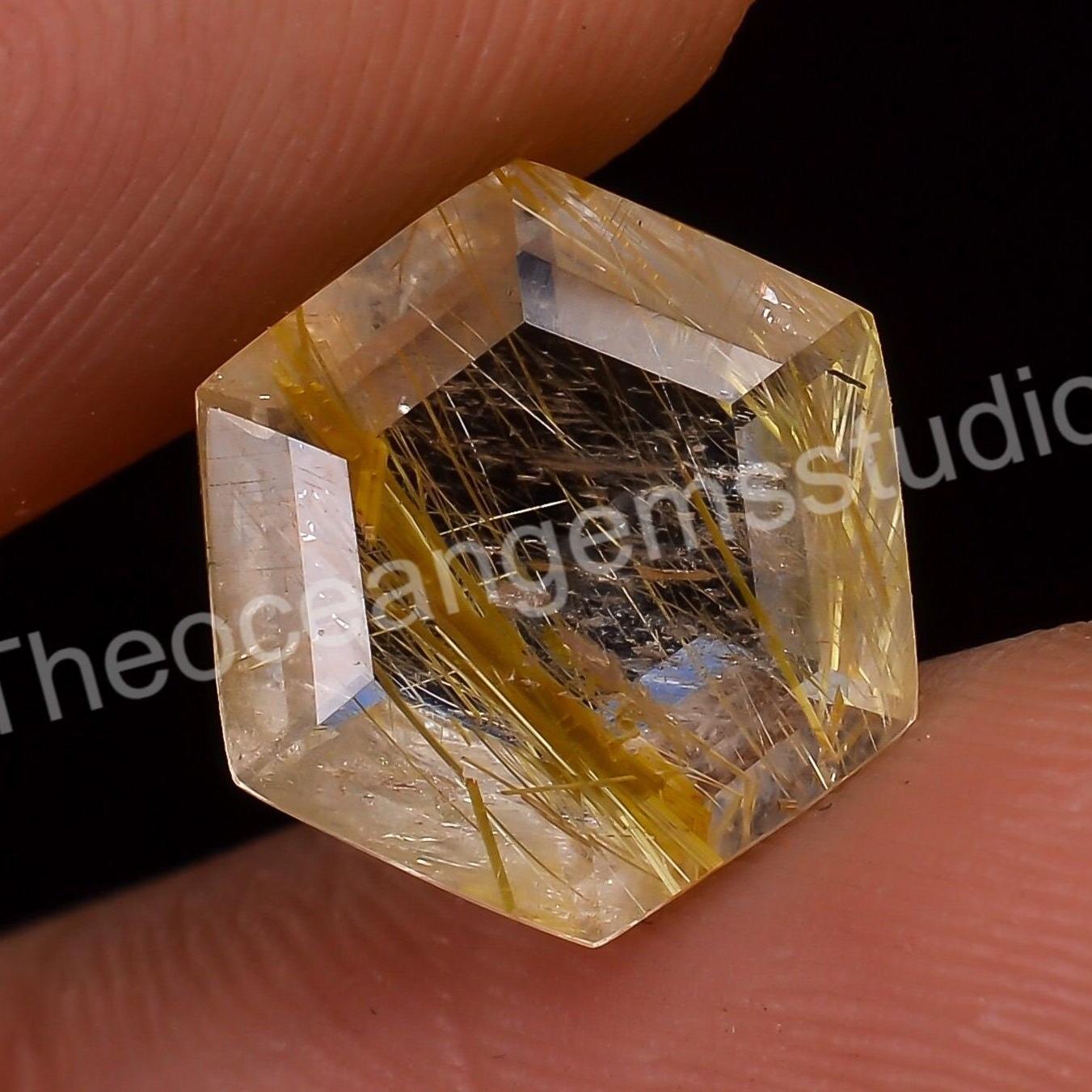ゴールデンルチルクォーツ、ヘキサゴンカット宝石、目盛り付き10 x 10