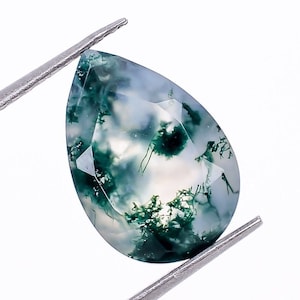 Moss Agate Pear Shape Loose Gemstone, Faceted Brilliant Cut For Jewelry Making (12x8 mm)