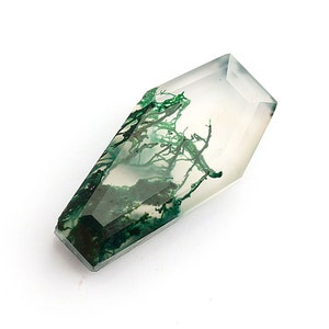 100% Natural Moss Agate Coffin Brilliant Cut, Mossy Agate Loose Gemstone For Jewelry Making, Moss Agate Coffin Shape Calibrated Size 14X7 mm