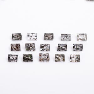Natural Black Rutile Quartz Baguette Gemstone, Faceted Loose Stone (4x3 mm) image 12