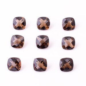 Natural Smoky Quartz Cushion Shape Checker Cut, Smoky Loose Gemstone For Jewelry Making, Wedding Gift, Smoky Topaz Calibrated Size 10X10mm