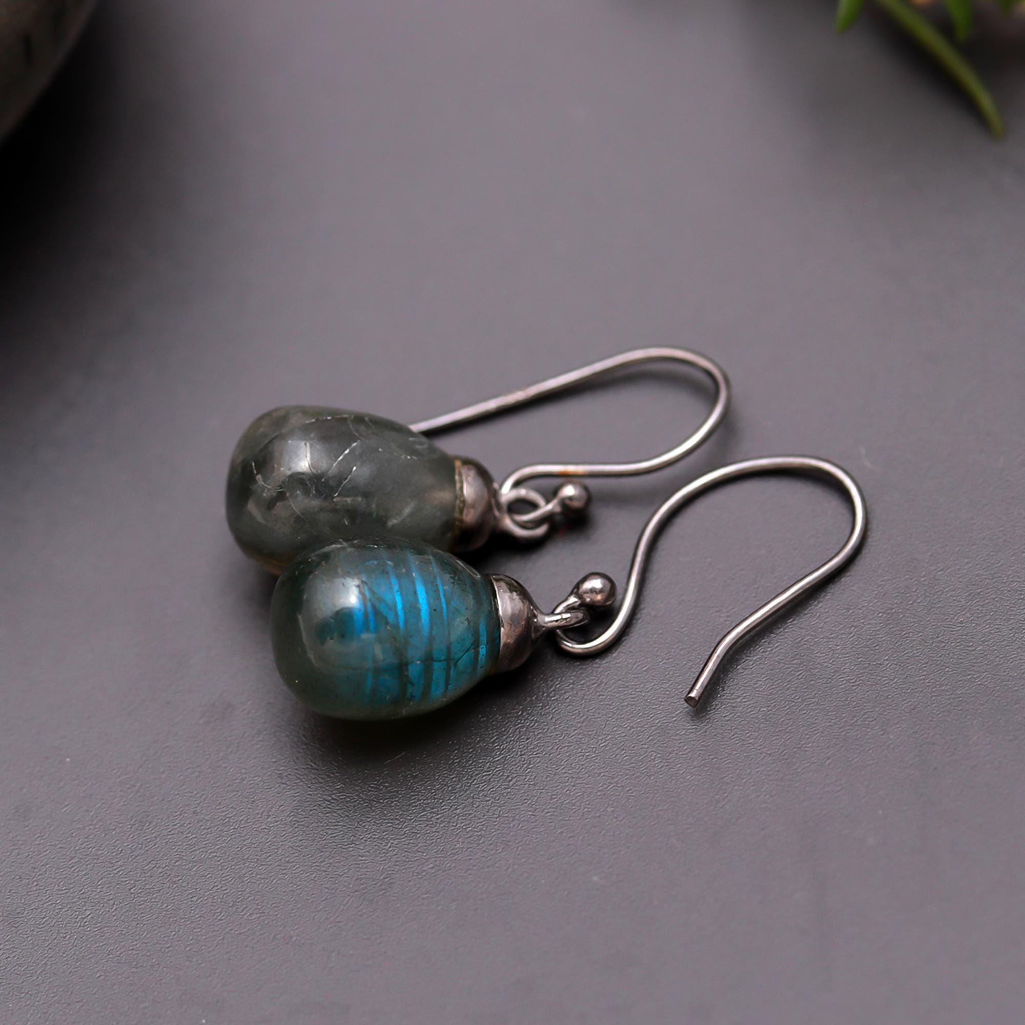 La Labradorite Pietra Fatte A Mano Modo Goccia A Penzolare Orecchini Etnici Per Donne Ossidato Argento Placcato Argento 925 Progettazione Unico Orecchini - Foto 6
