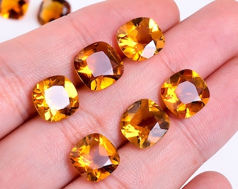 Natural Citrine Cushion Gemstone, Faceted Cut Loose Stone (10x10mm)