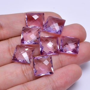 Natural Pink Amethyst Square Shape Briolette Cut, Calibrated Cut Jewelry Use Stones, Rose De France Square Faceted Loose Gemstone 12X12 mm
