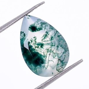 Natural Tree Moss Agate Pear Brilliant Cut, Mossy Agate Loose Gemstone For Jewelry Making, Green Moss Agate Pear Cut Calibrated Size 12X8 mm