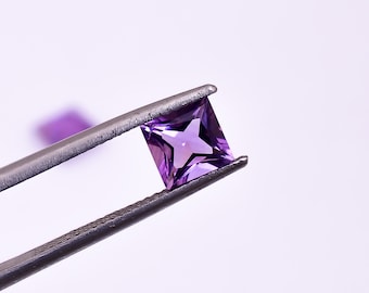 Natuurlijke amethist kwarts vierkante edelsteen, facetgeslepen prinsessenslijpsel, sieraden maken (6 x 6 x 4 mm)