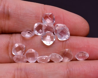 Natuurlijke rozenkwarts edelsteen: kussen briolette geslepen, gekalibreerd (6 x 6 tot 12 x 12 mm)