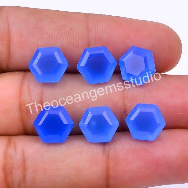 Natural Blue Chalcedony Hexagon Brilliant Cut, Loose Gemstone For Jewelry Making Blue Stones, Birthday Gift Calibrated Size 5X5 To 10X10 mm