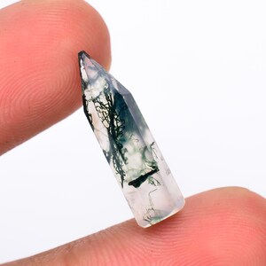 Faceted Moss Agate Pencil Gemstone: Green Tower Crystal, 21x5mm