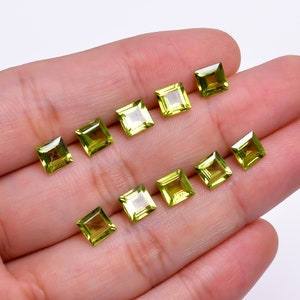 Natural Green Peridot Square Shape Stone, Loose Gemstone For Jewelry Making, Arizona Peridot Square Brilliant Cut Calibrated Size 3X3--6X6mm