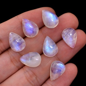Blue Moonstone Pear Shape Cabochon, Natural Moonstone Loose Gemstone For Jewelry Making, New Year Gift Calibrated Rainbow Crystal 14X10X6 mm