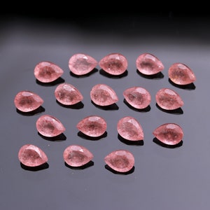 Natürliche Erdbeerquarz Birne Edelstein: Facettierter rosa Kristall (6X4 bis 14 x 10 mm)
